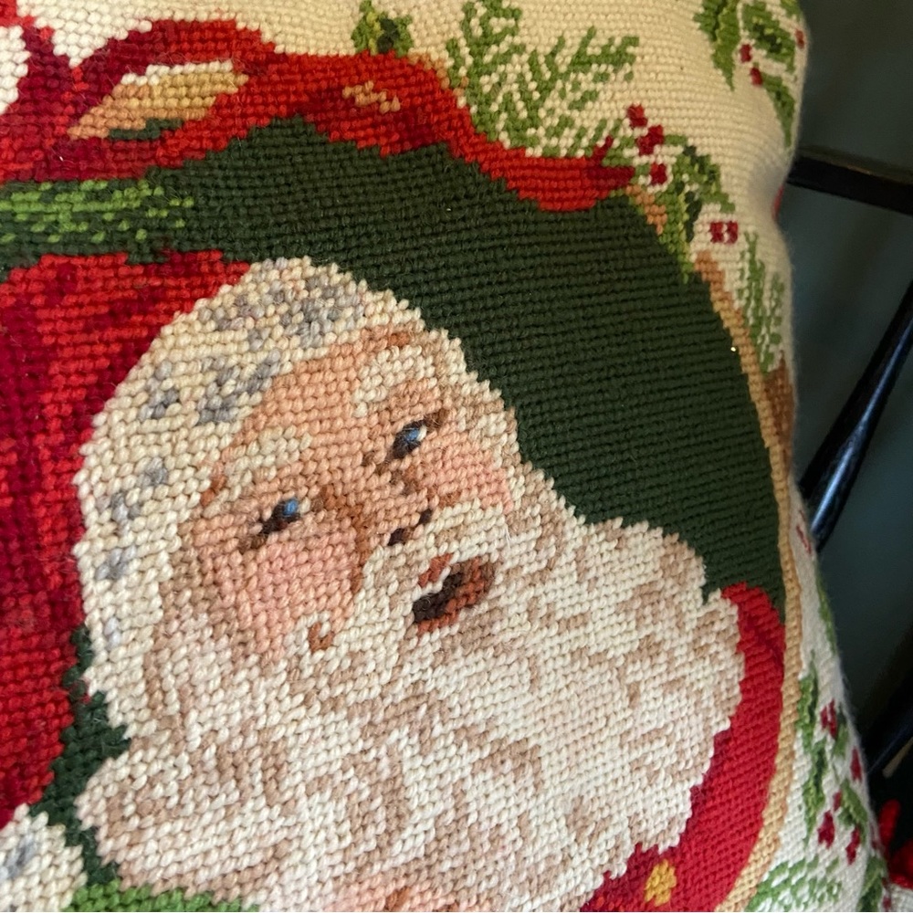 GUC - Christmas Santa Needlepoint Accent Pillow - Picture 7 of 7